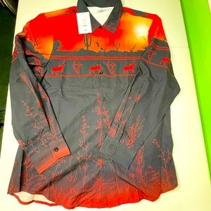 Fashion Nova Mens Sunset Desert Long Sleeve Western Button Up Shirt